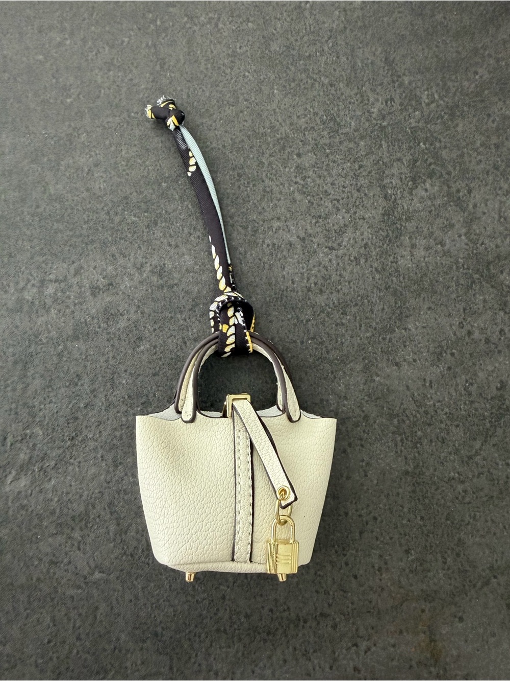 Cream Mini Leather ear pod case key chain attach to bag